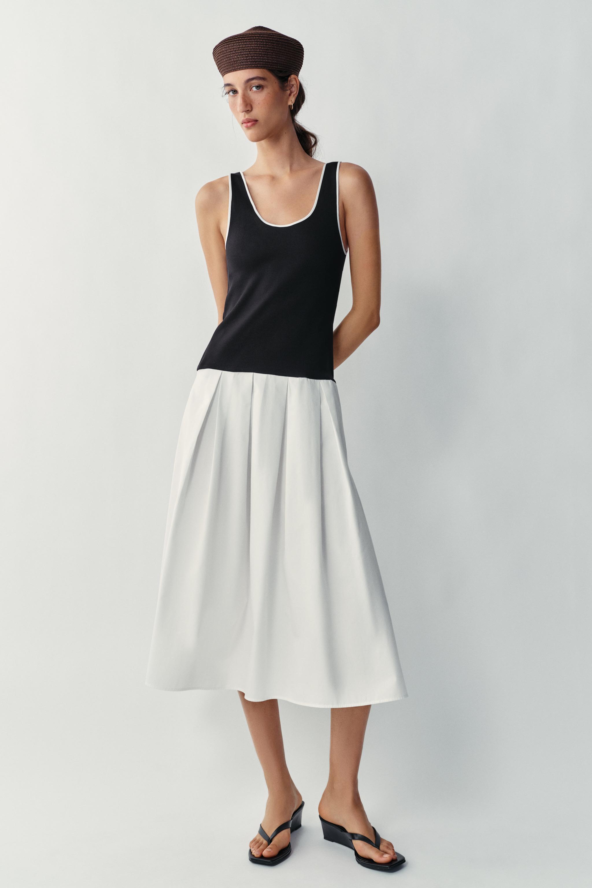 POPLIN CONTRAST MIDI DRESS